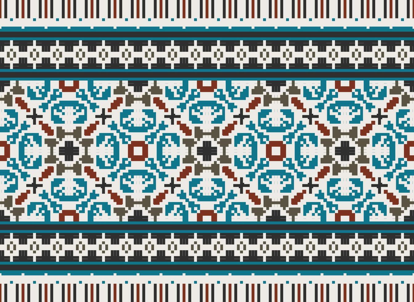 píxel étnico geométrico tela modelo cruzar puntada.ikat bordado étnico oriental píxel modelo azul antecedentes. resumen, vector, ilustración. textura,ropa,marco,decoración,motivos,seda fondo de pantalla. vector