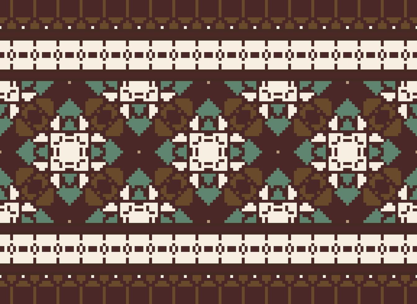 Pixel Ethnic geometric fabric pattern Cross Stitch.Ikat embroidery Ethnic oriental Pixel pattern blue background. Abstract,vector,illustration. Texture,clothing,frame,decoration,motifs,silk wallpaper. vector