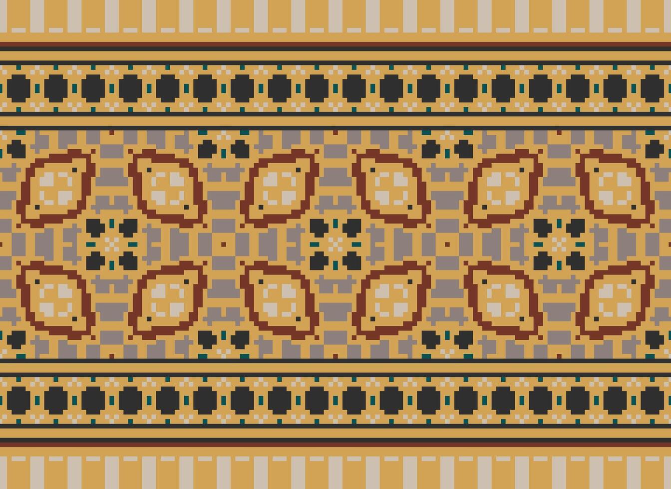 Pixel Ethnic pattern vector background. seamless pattern traditional, Design for background, wallpaper, Batik, fabric, carpet, clothing, wrapping, and textile.ethnic pattern Vector illustration.