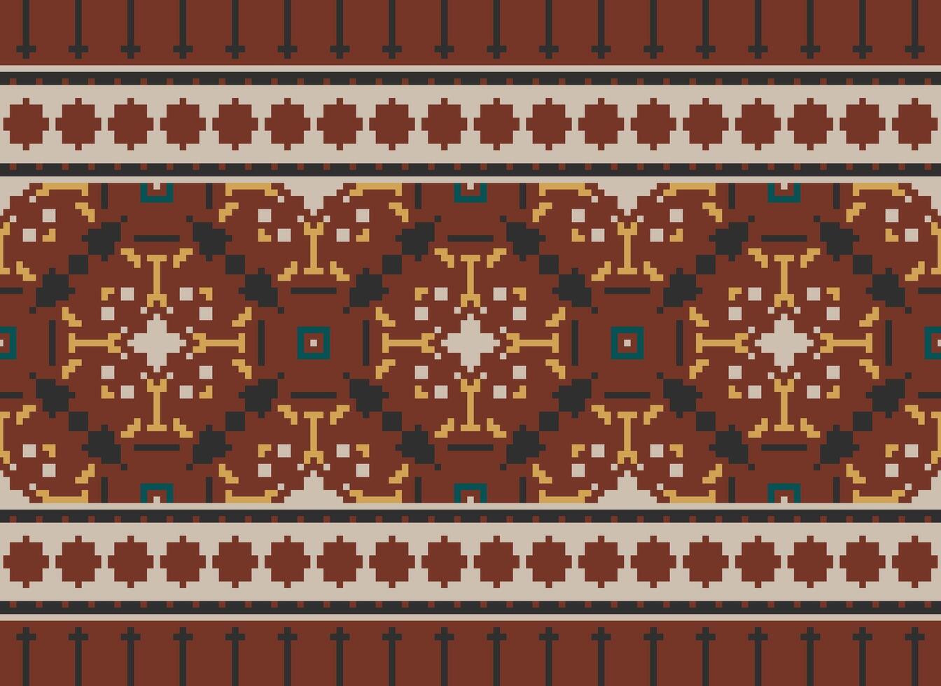 Pixel Ethnic geometric fabric pattern Cross Stitch.Ikat embroidery Ethnic oriental Pixel pattern blue background. Abstract,vector,illustration. Texture,clothing,frame,decoration,motifs,silk wallpaper. vector
