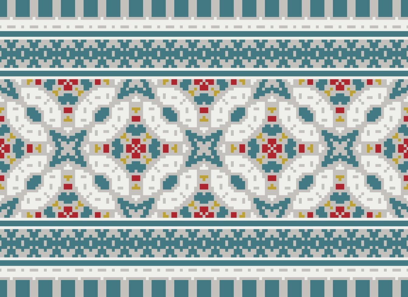 Pixel Ethnic geometric fabric pattern Cross Stitch.Ikat embroidery Ethnic oriental Pixel pattern blue background. Abstract,vector,illustration. Texture,clothing,frame,decoration,motifs,silk wallpaper. vector