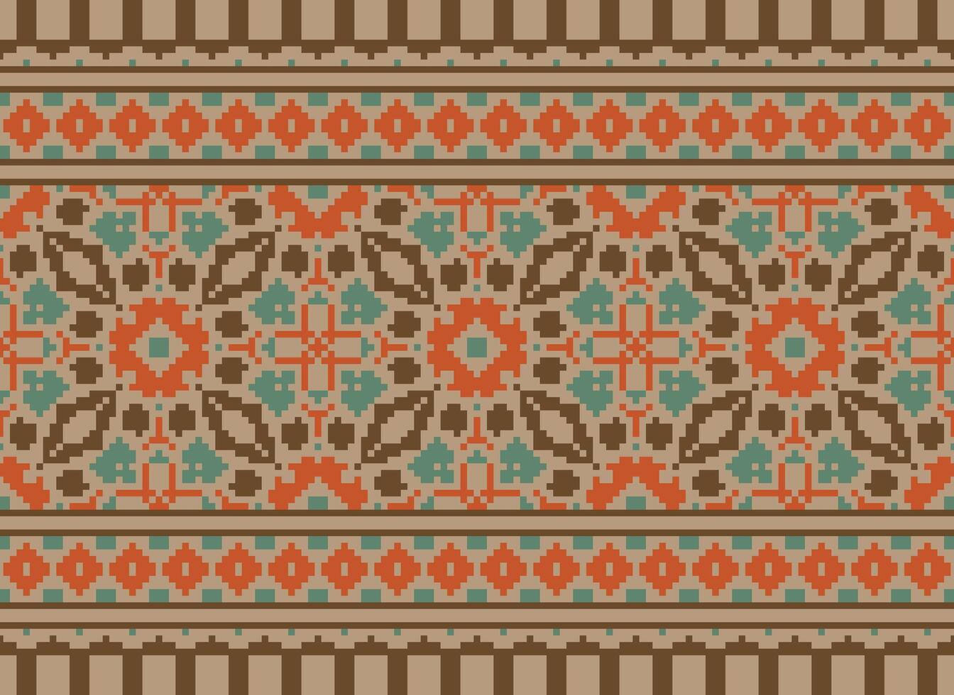 Pixel Ethnic geometric fabric pattern Cross Stitch.Ikat embroidery Ethnic oriental Pixel pattern blue background. Abstract,vector,illustration. Texture,clothing,frame,decoration,motifs,silk wallpaper. vector