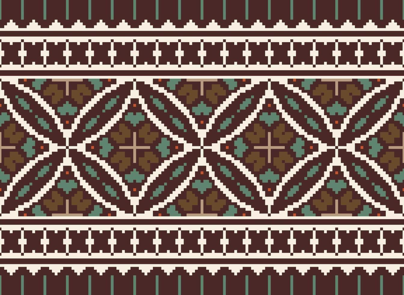 Pixel Ethnic geometric fabric pattern Cross Stitch.Ikat embroidery Ethnic oriental Pixel pattern blue background. Abstract,vector,illustration. Texture,clothing,frame,decoration,motifs,silk wallpaper. vector