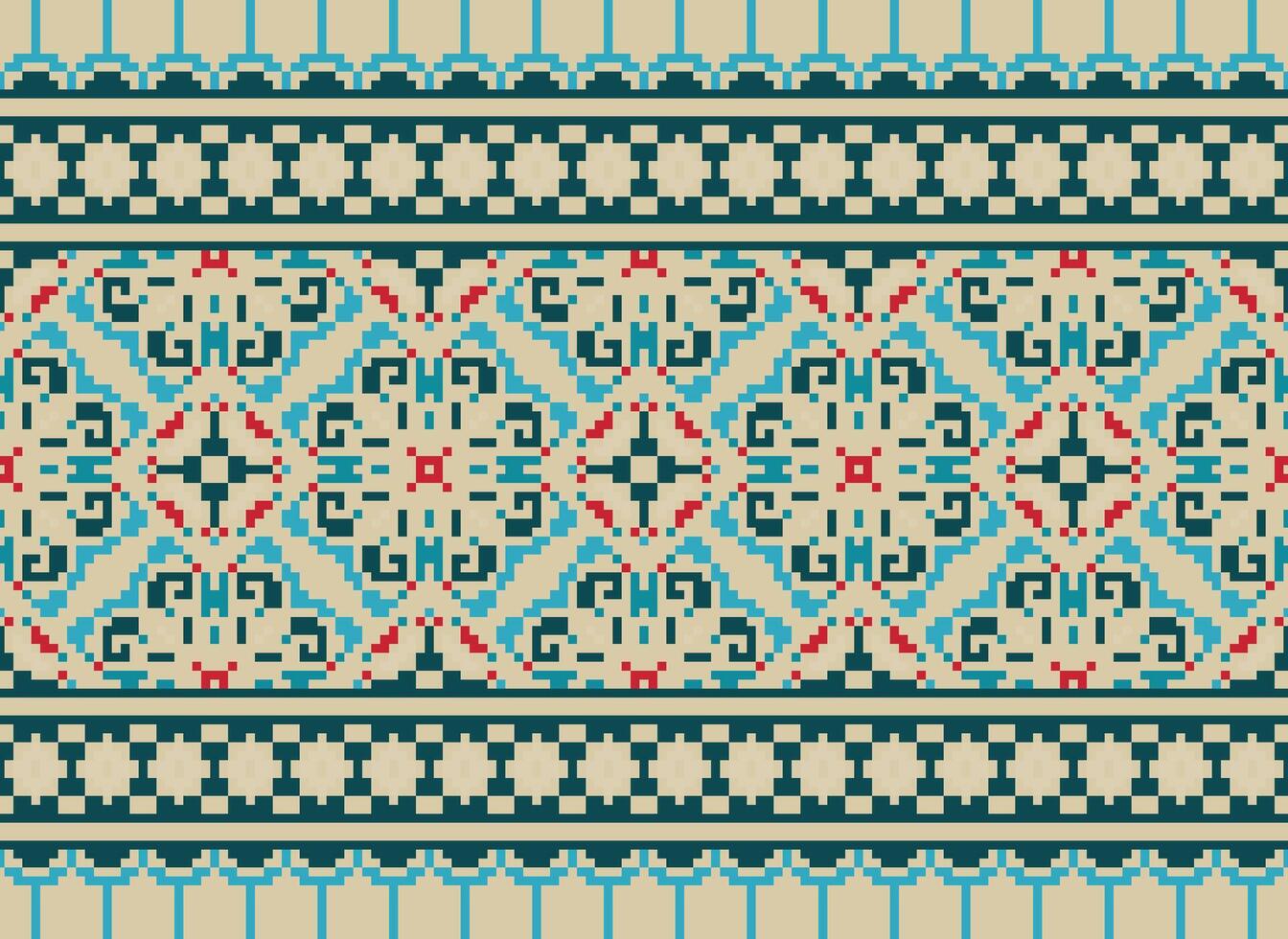 píxel étnico geométrico tela modelo cruzar puntada.ikat bordado étnico oriental píxel modelo azul antecedentes. resumen, vector, ilustración. textura,ropa,marco,decoración,motivos,seda fondo de pantalla. vector