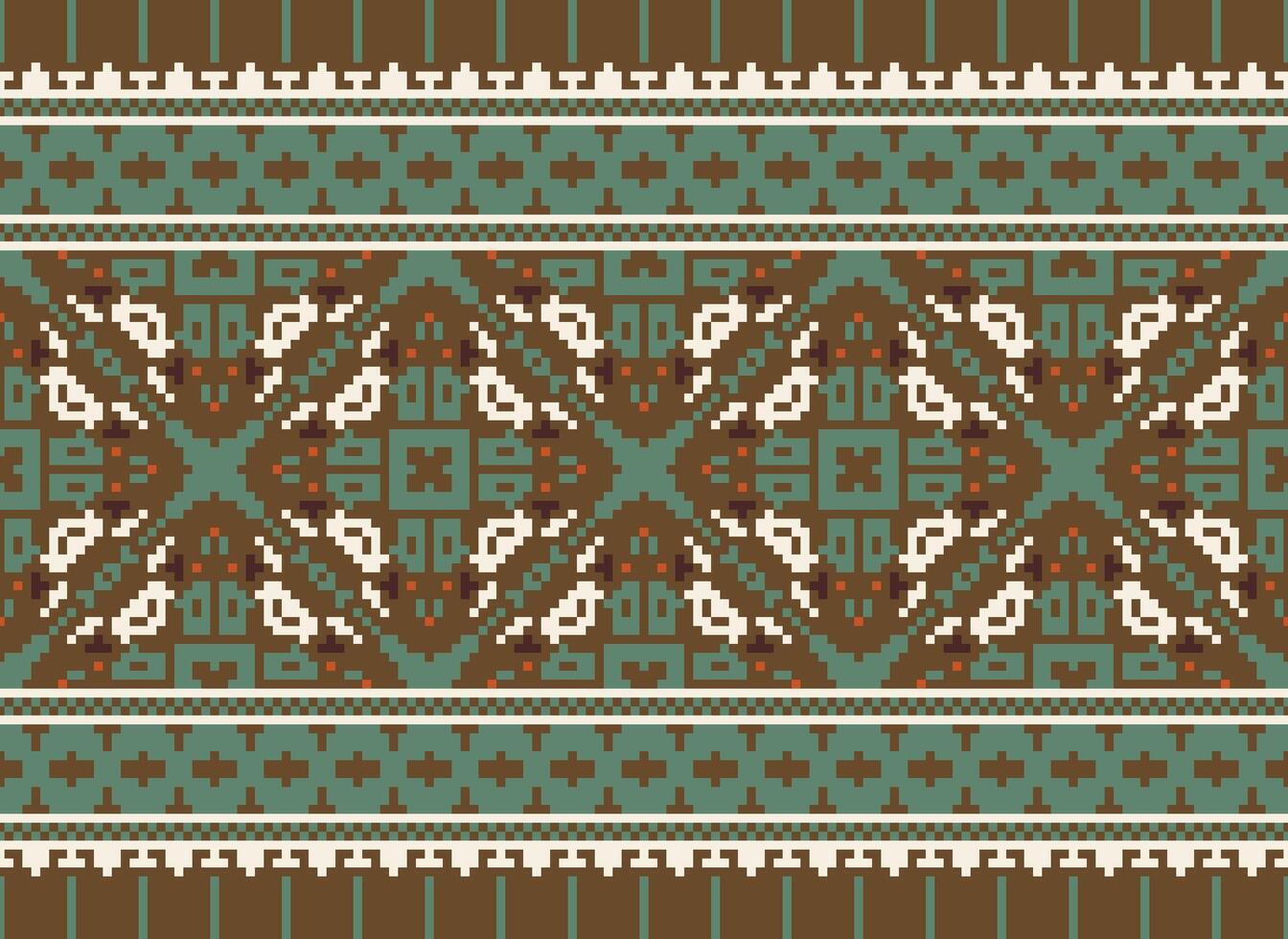 Pixel Ethnic geometric fabric pattern Cross Stitch.Ikat embroidery Ethnic oriental Pixel pattern blue background. Abstract,vector,illustration. Texture,clothing,frame,decoration,motifs,silk wallpaper. vector