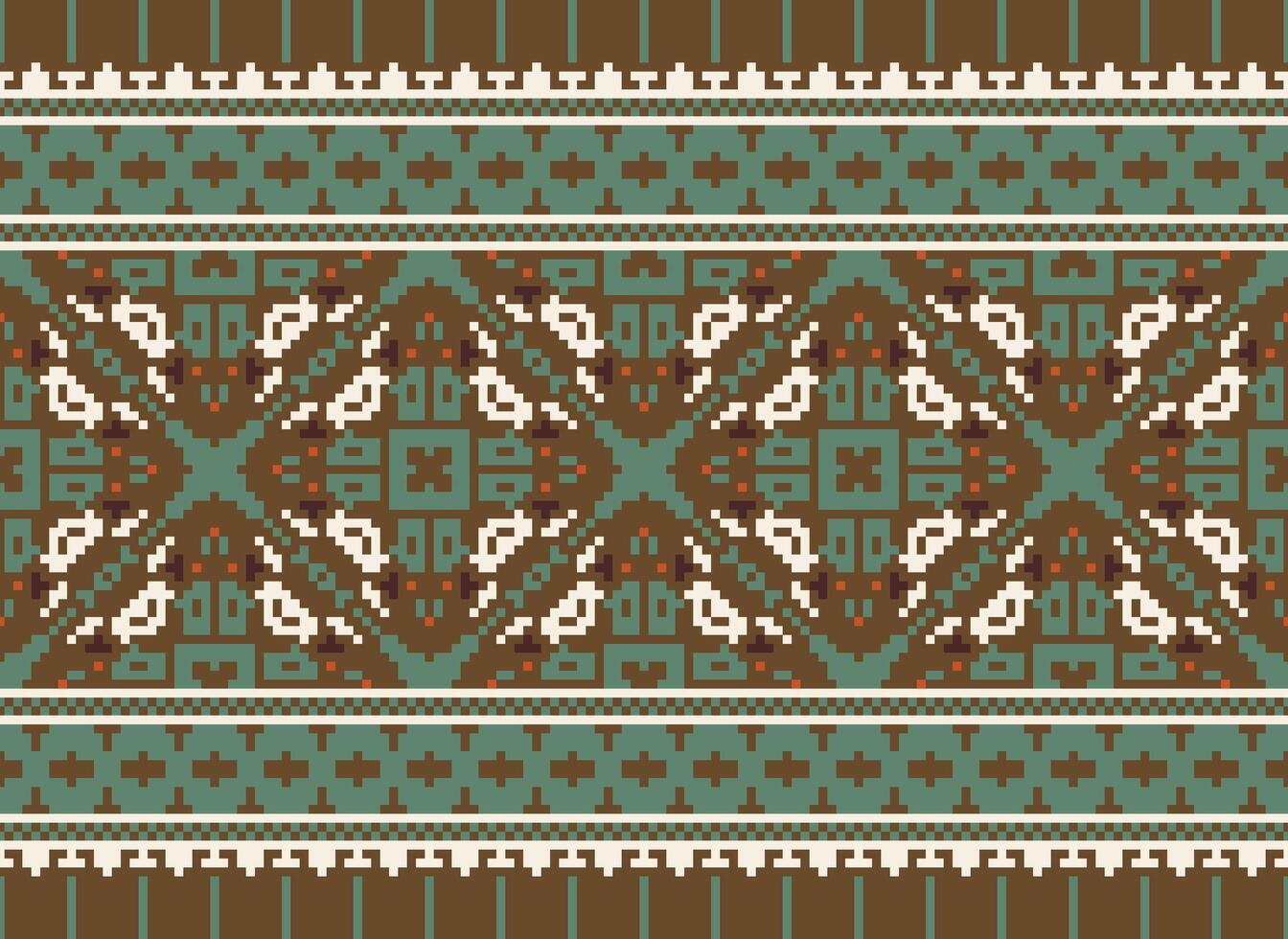 Pixel Ethnic geometric fabric pattern Cross Stitch.Ikat embroidery Ethnic oriental Pixel pattern blue background. Abstract,vector,illustration. Texture,clothing,frame,decoration,motifs,silk wallpaper. vector