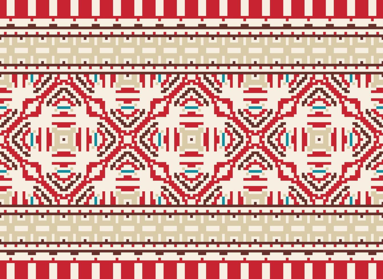 Pixel Ethnic geometric fabric pattern Cross Stitch.Ikat embroidery Ethnic oriental Pixel pattern blue background. Abstract,vector,illustration. Texture,clothing,frame,decoration,motifs,silk wallpaper. vector