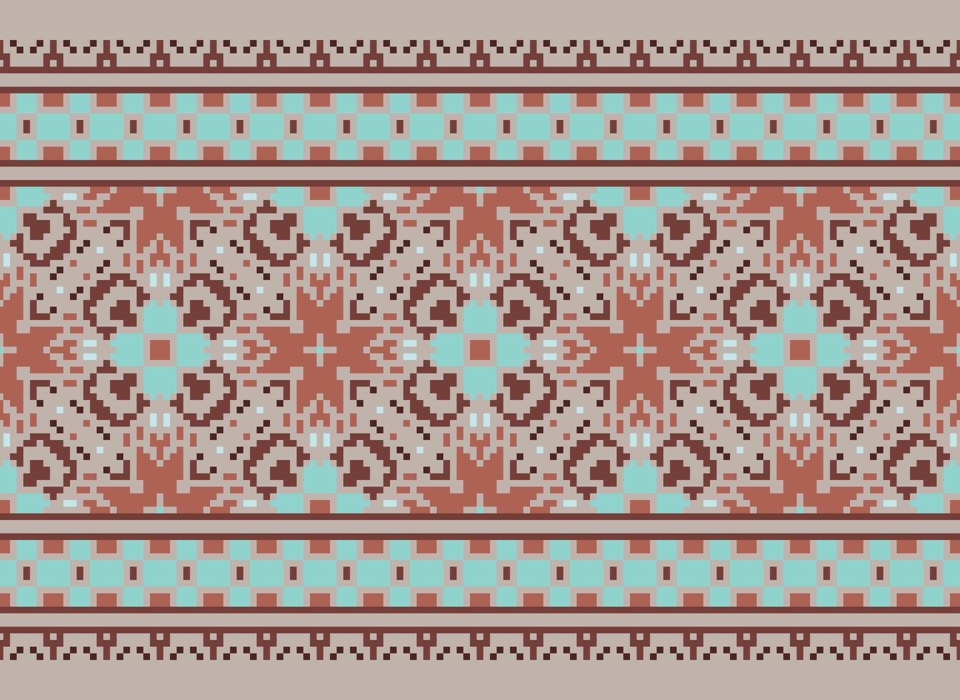 Pixel Ethnic geometric fabric pattern Cross Stitch.Ikat embroidery Ethnic oriental Pixel pattern blue background. Abstract,vector,illustration. Texture,clothing,frame,decoration,motifs,silk wallpaper. vector