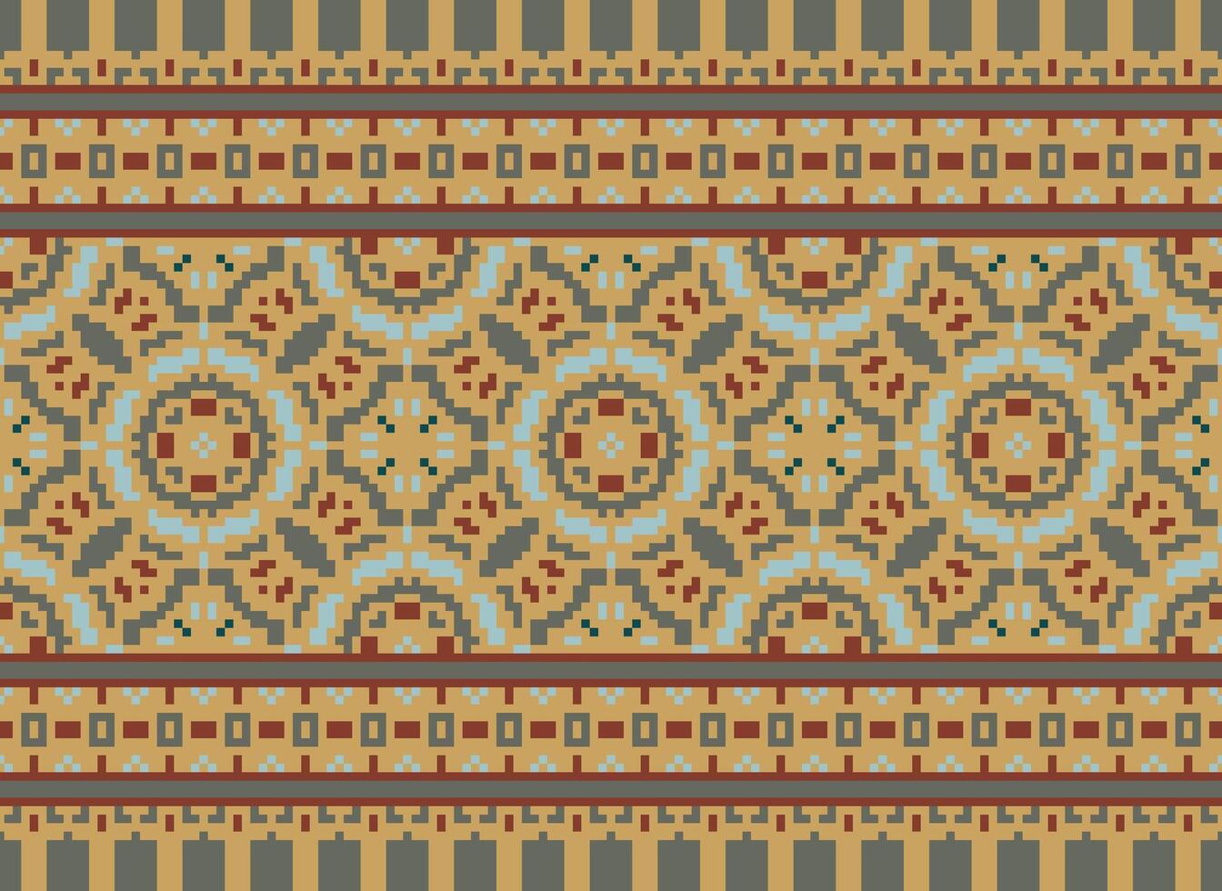 Pixel Ethnic geometric fabric pattern Cross Stitch.Ikat embroidery Ethnic oriental Pixel pattern blue background. Abstract,vector,illustration. Texture,clothing,frame,decoration,motifs,silk wallpaper. vector