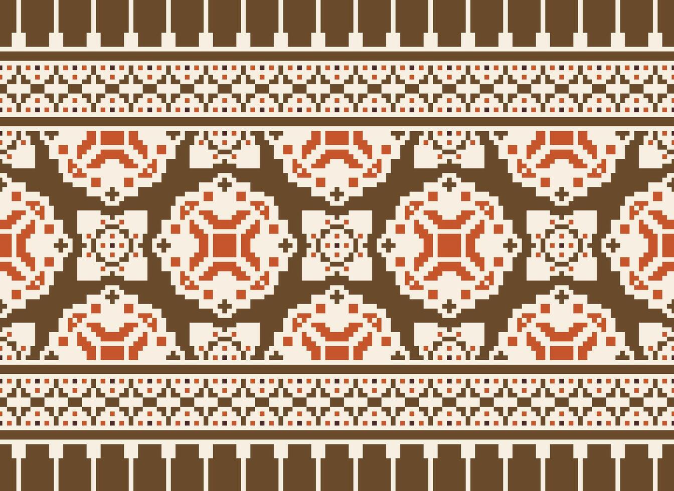 Pixel Ethnic geometric fabric pattern Cross Stitch.Ikat embroidery Ethnic oriental Pixel pattern blue background. Abstract,vector,illustration. Texture,clothing,frame,decoration,motifs,silk wallpaper. vector