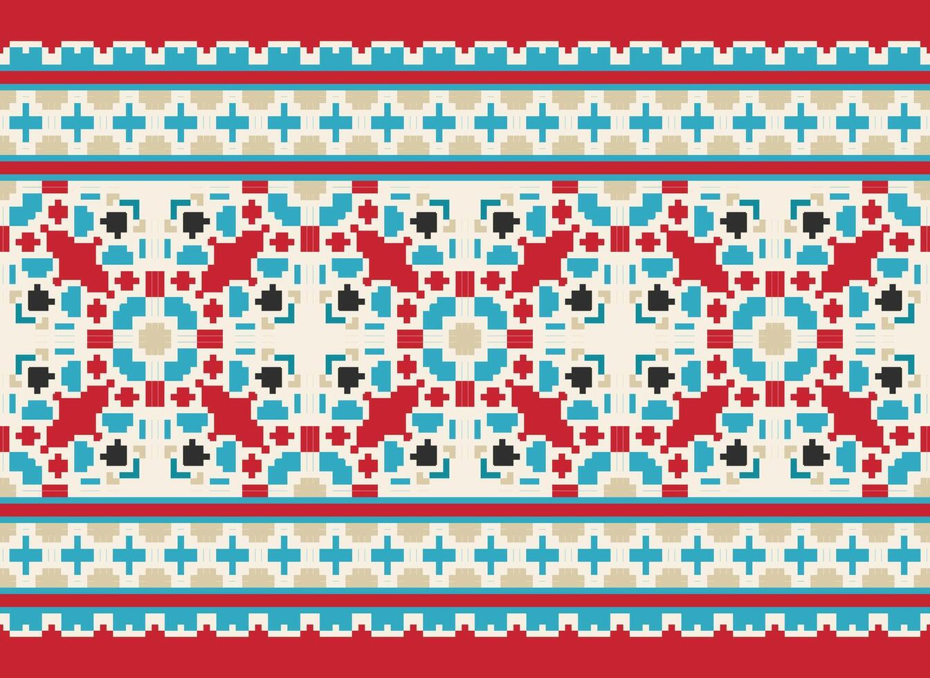 Pixel Ethnic geometric fabric pattern Cross Stitch.Ikat embroidery Ethnic oriental Pixel pattern blue background. Abstract,vector,illustration. Texture,clothing,frame,decoration,motifs,silk wallpaper. vector