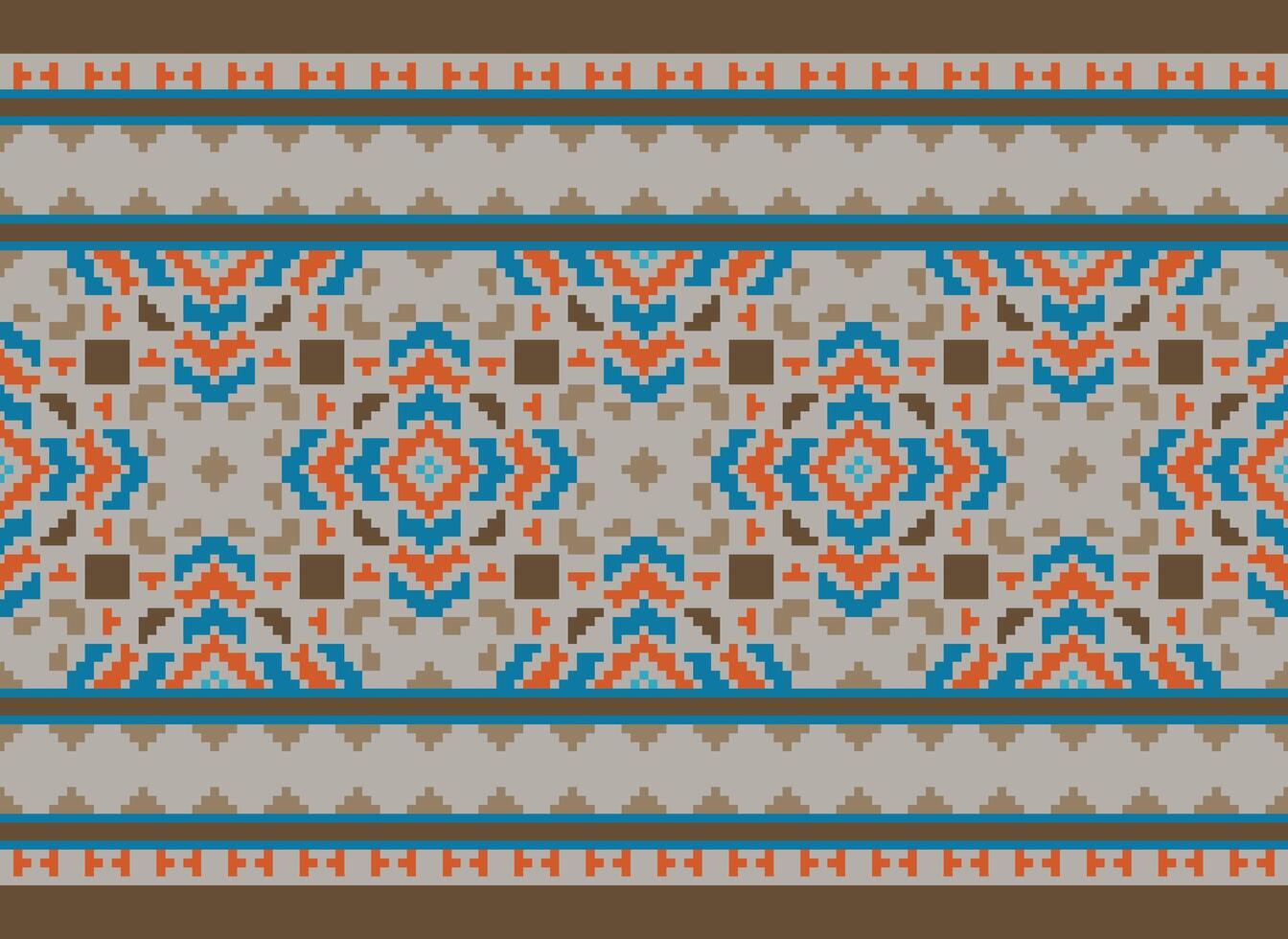Pixel Ethnic geometric fabric pattern Cross Stitch.Ikat embroidery Ethnic oriental Pixel pattern blue background. Abstract,vector,illustration. Texture,clothing,frame,decoration,motifs,silk wallpaper. vector
