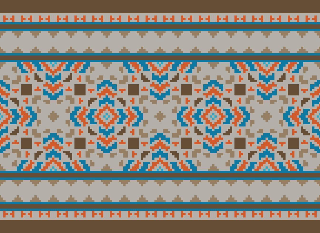 Pixel Ethnic geometric fabric pattern Cross Stitch.Ikat embroidery Ethnic oriental Pixel pattern blue background. Abstract,vector,illustration. Texture,clothing,frame,decoration,motifs,silk wallpaper. vector