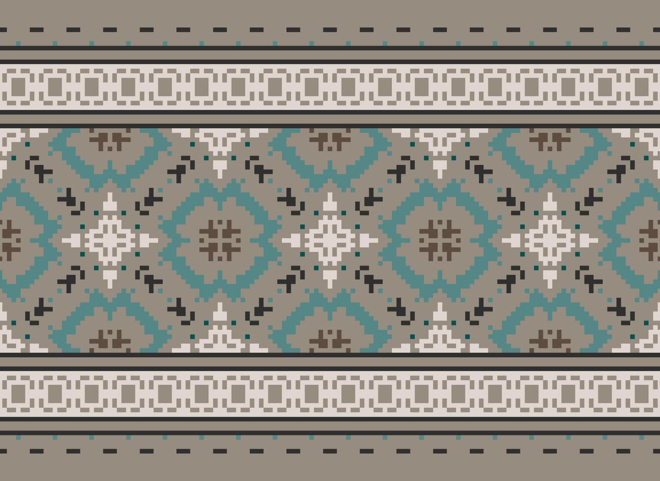 Pixel Ethnic geometric fabric pattern Cross Stitch.Ikat embroidery Ethnic oriental Pixel pattern blue background. Abstract,vector,illustration. Texture,clothing,frame,decoration,motifs,silk wallpaper. vector