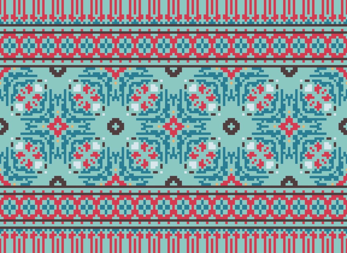 píxel ikat y cruzar puntada geométrico sin costura modelo étnico oriental tradicional. azteca estilo ilustración diseño para alfombra, fondo de pantalla, ropa, envase, batik. vector