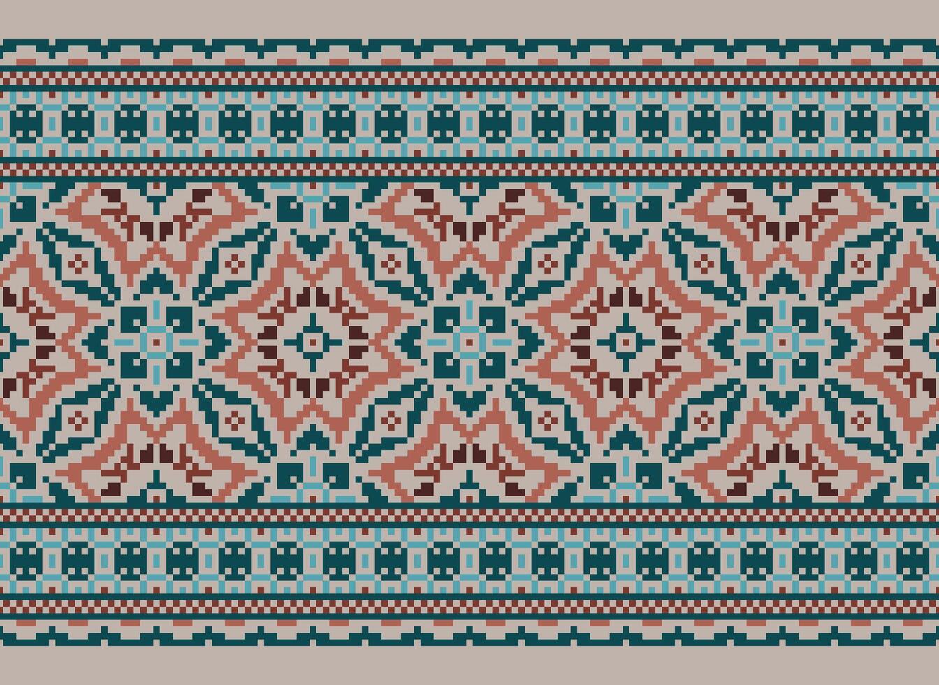 píxel ikat y cruzar puntada geométrico sin costura modelo étnico oriental tradicional. azteca estilo ilustración diseño para alfombra, fondo de pantalla, ropa, envase, batik. vector