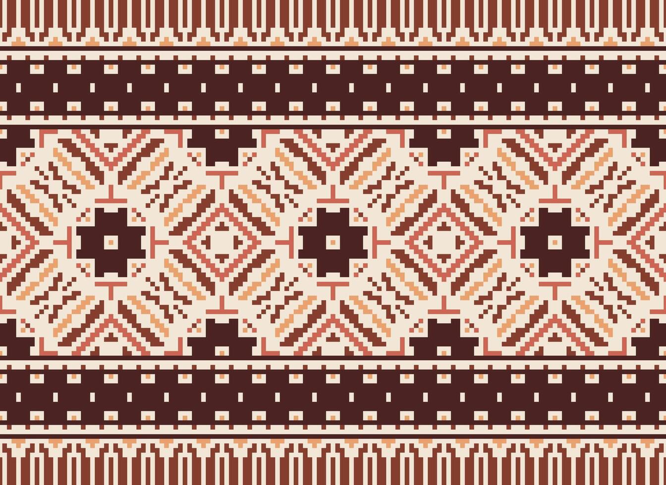 píxel ikat y cruzar puntada geométrico sin costura modelo étnico oriental tradicional. azteca estilo ilustración diseño para alfombra, fondo de pantalla, ropa, envase, batik. vector