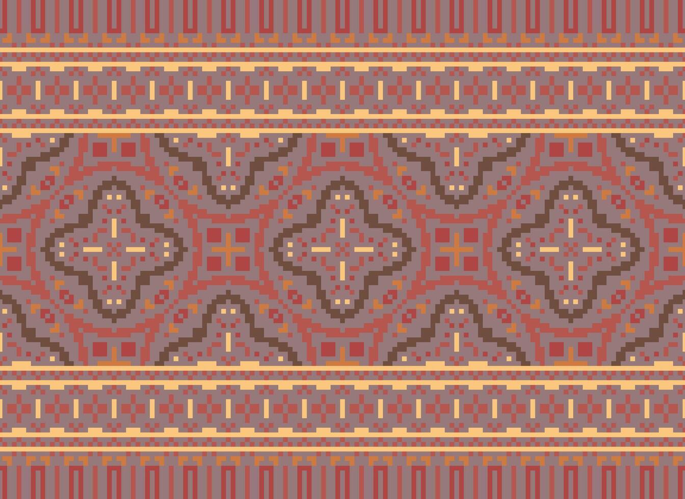 píxel ikat y cruzar puntada geométrico sin costura modelo étnico oriental tradicional. azteca estilo ilustración diseño para alfombra, fondo de pantalla, ropa, envase, batik. vector