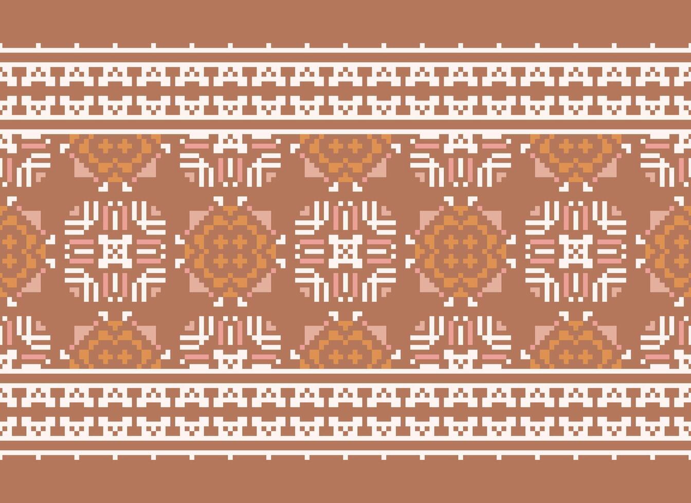 Pixel ikat and cross stitch geometric seamless pattern ethnic oriental traditional. Aztec style illustration design for carpet, wallpaper, clothing, wrapping, batik. vector