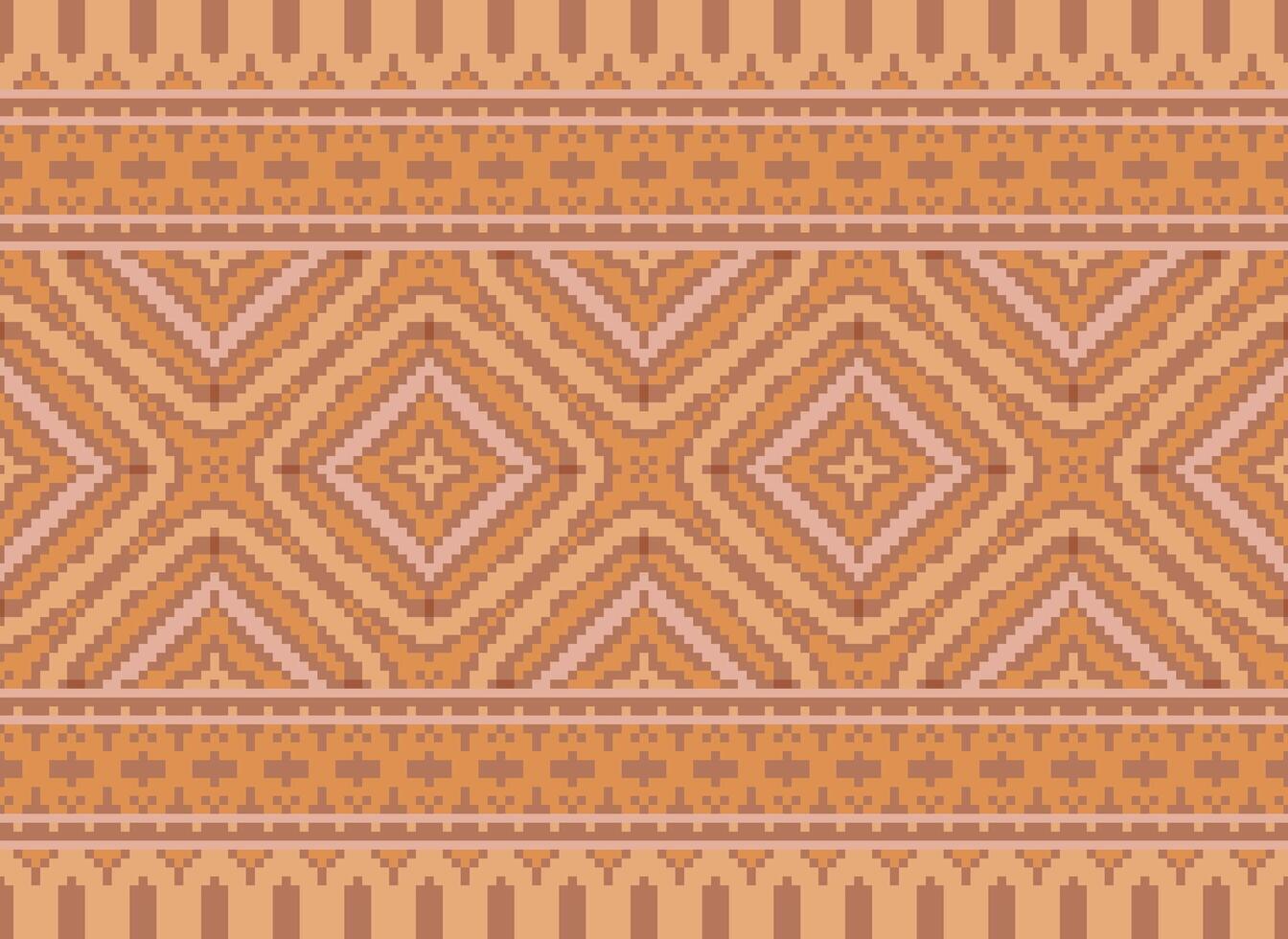 Pixel ikat and cross stitch geometric seamless pattern ethnic oriental traditional. Aztec style illustration design for carpet, wallpaper, clothing, wrapping, batik. vector