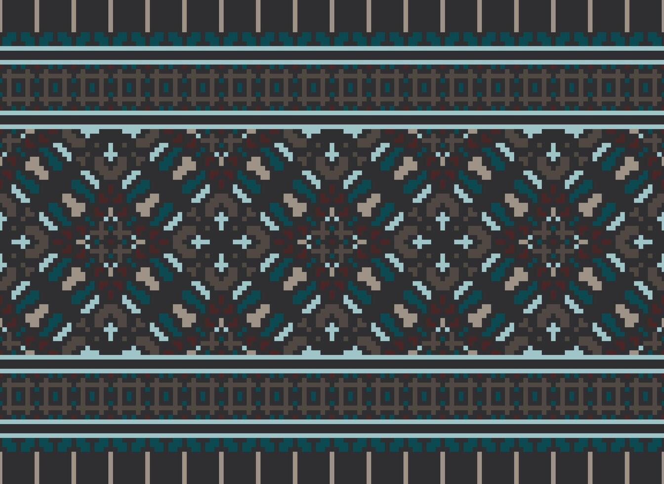 píxel ikat y cruzar puntada geométrico sin costura modelo étnico oriental tradicional. azteca estilo ilustración diseño para alfombra, fondo de pantalla, ropa, envase, batik. vector