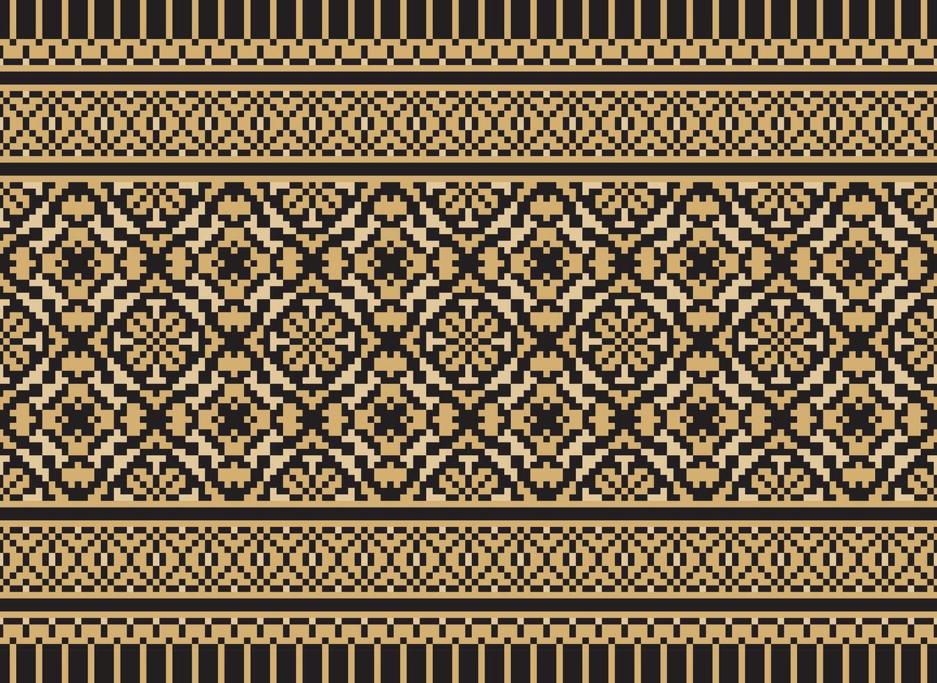 Pixel ikat and cross stitch geometric seamless pattern ethnic oriental traditional. Aztec style illustration design for carpet, wallpaper, clothing, wrapping, batik. vector