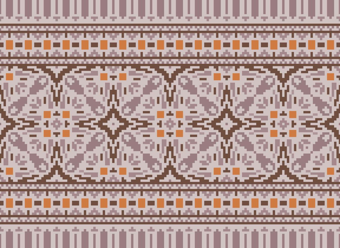 Pixel cross stitch traditional ethnic pattern paisley flower Ikat background abstract Aztec African Indonesian Indian seamless pattern for fabric print cloth dress carpet curtains and sarong vector