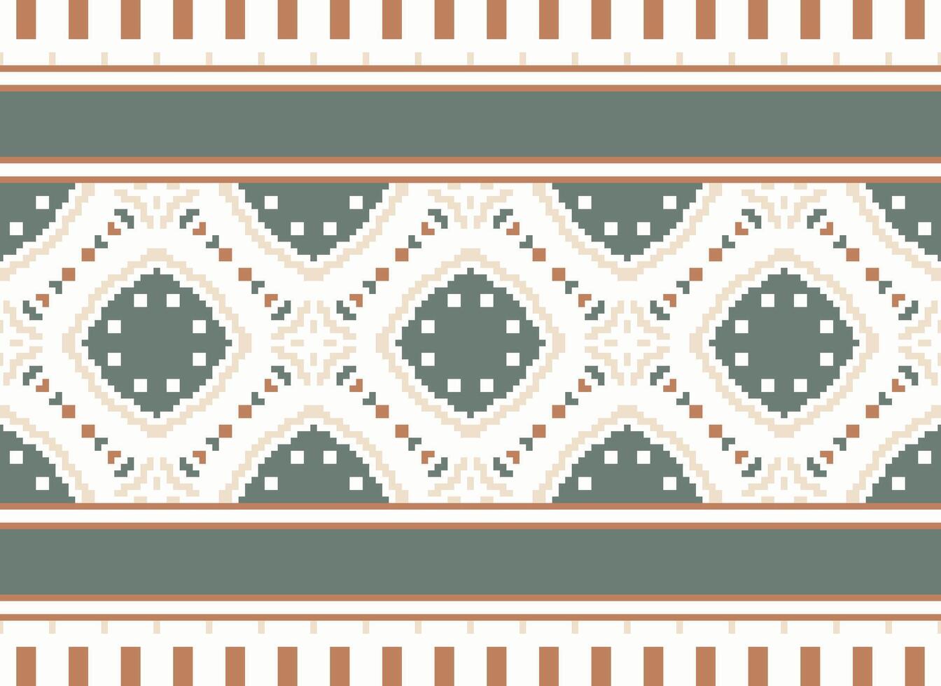 Pixel cross stitch traditional ethnic pattern paisley flower Ikat background abstract Aztec African Indonesian Indian seamless pattern for fabric print cloth dress carpet curtains and sarong vector