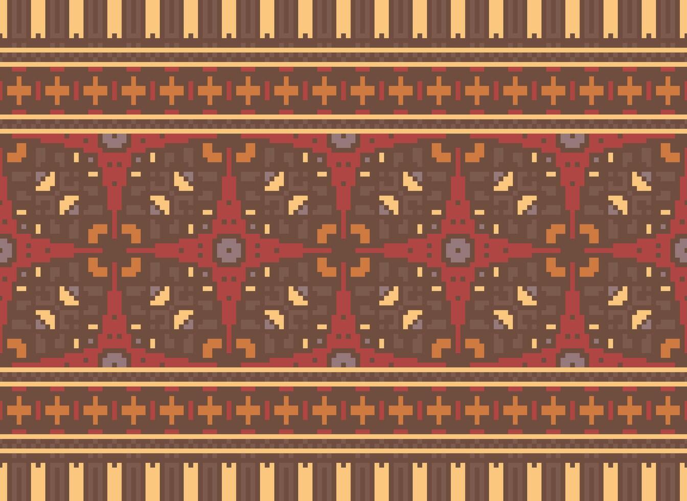 Pixel cross stitch traditional ethnic pattern paisley flower Ikat background abstract Aztec African Indonesian Indian seamless pattern for fabric print cloth dress carpet curtains and sarong vector