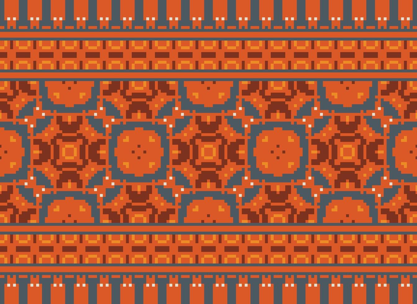 Pixel cross stitch traditional ethnic pattern paisley flower Ikat background abstract Aztec African Indonesian Indian seamless pattern for fabric print cloth dress carpet curtains and sarong vector