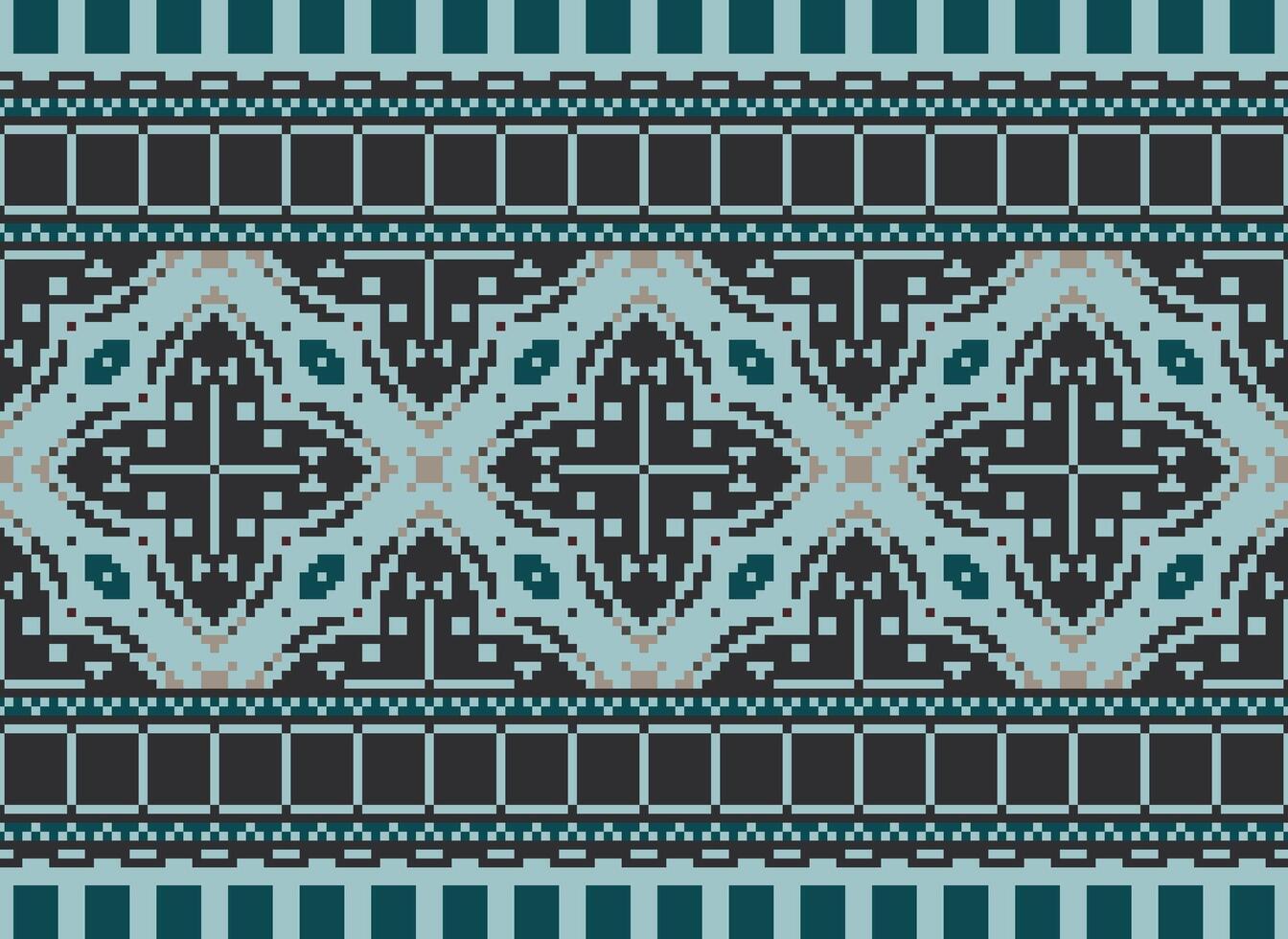 Pixel cross stitch traditional ethnic pattern paisley flower Ikat background abstract Aztec African Indonesian Indian seamless pattern for fabric print cloth dress carpet curtains and sarong vector