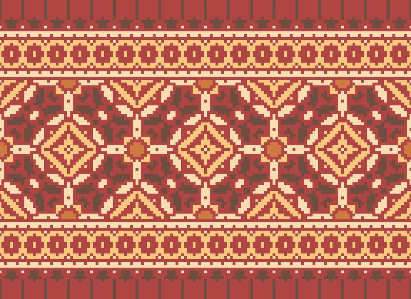 Pixel cross stitch traditional ethnic pattern paisley flower Ikat background abstract Aztec African Indonesian Indian seamless pattern for fabric print cloth dress carpet curtains and sarong vector