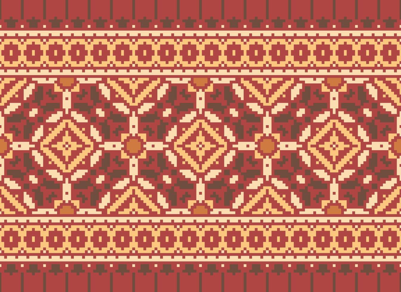 Pixel cross stitch traditional ethnic pattern paisley flower Ikat background abstract Aztec African Indonesian Indian seamless pattern for fabric print cloth dress carpet curtains and sarong vector