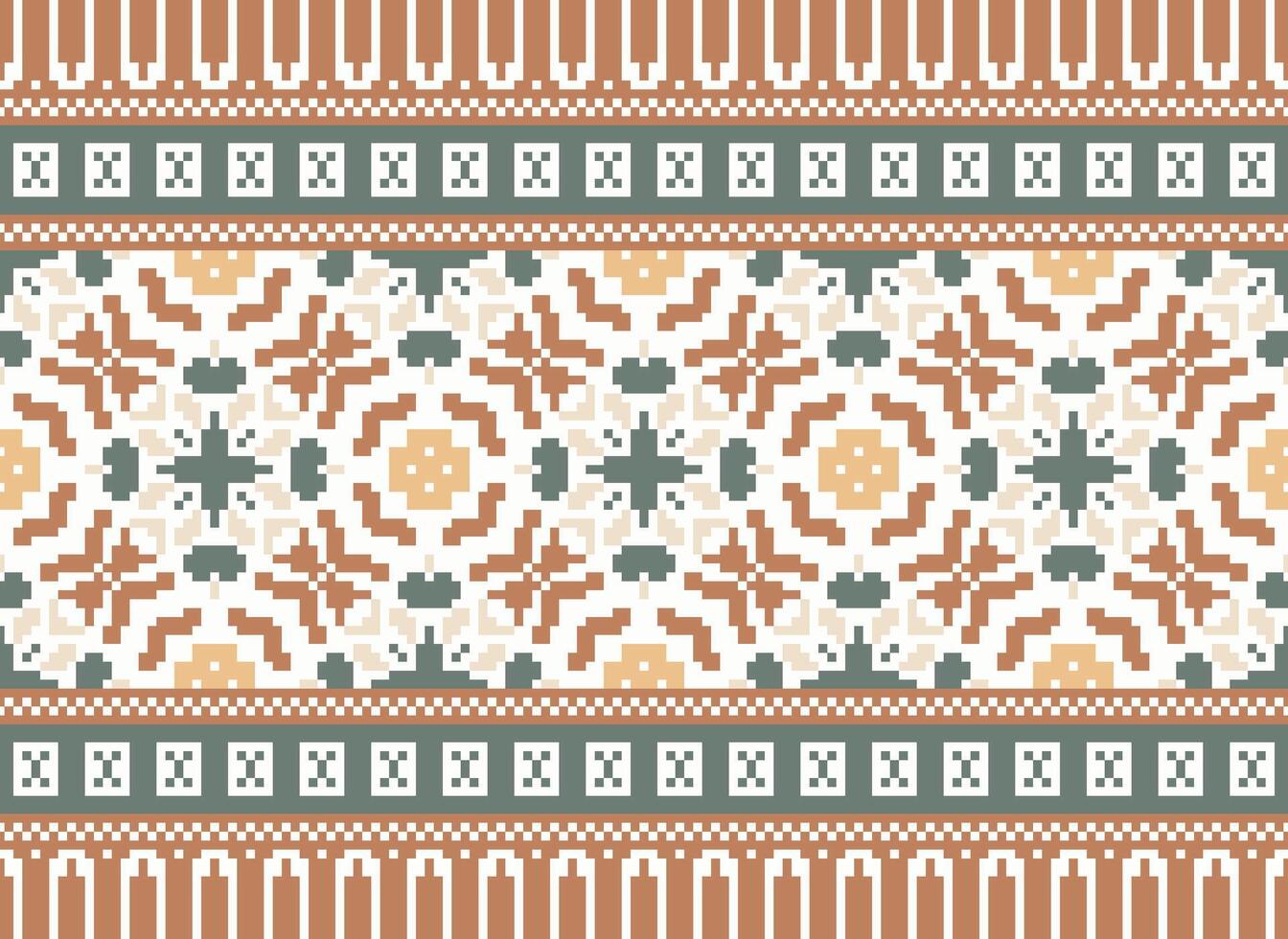 Pixel cross stitch traditional ethnic pattern paisley flower Ikat background abstract Aztec African Indonesian Indian seamless pattern for fabric print cloth dress carpet curtains and sarong vector