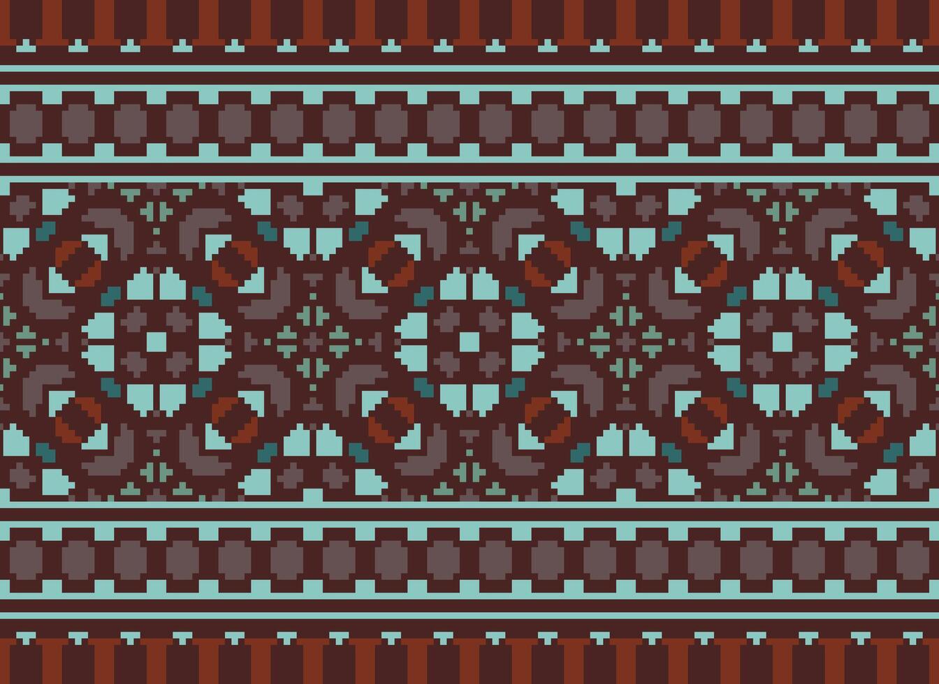 Pixel cross stitch traditional ethnic pattern paisley flower Ikat background abstract Aztec African Indonesian Indian seamless pattern for fabric print cloth dress carpet curtains and sarong vector