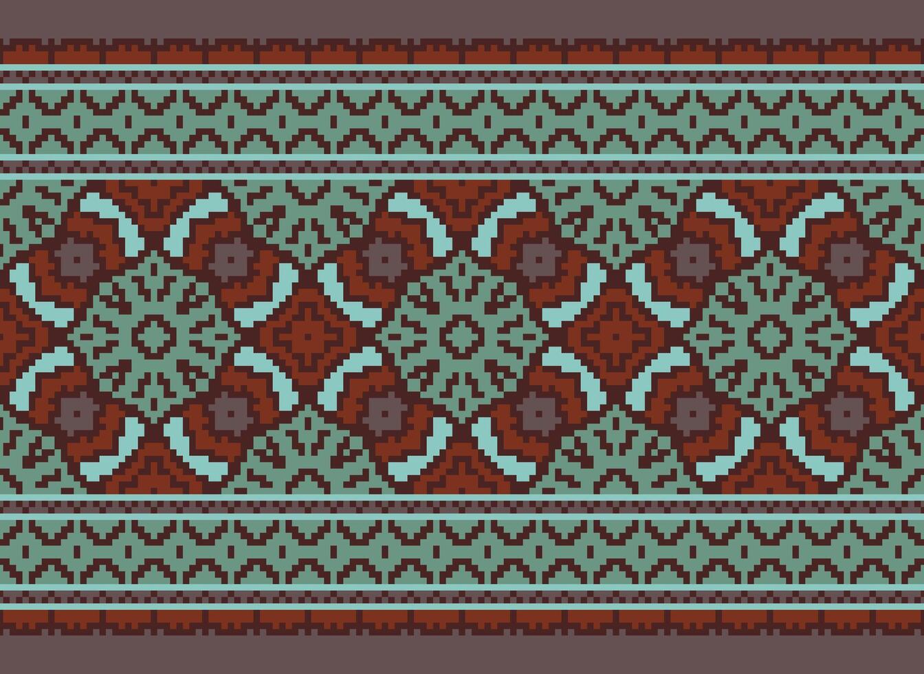 Pixel cross stitch traditional ethnic pattern paisley flower Ikat background abstract Aztec African Indonesian Indian seamless pattern for fabric print cloth dress carpet curtains and sarong vector