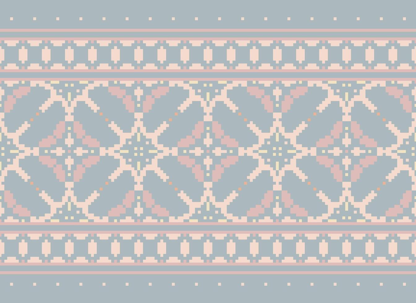 Pixel cross stitch traditional ethnic pattern paisley flower Ikat background abstract Aztec African Indonesian Indian seamless pattern for fabric print cloth dress carpet curtains and sarong vector
