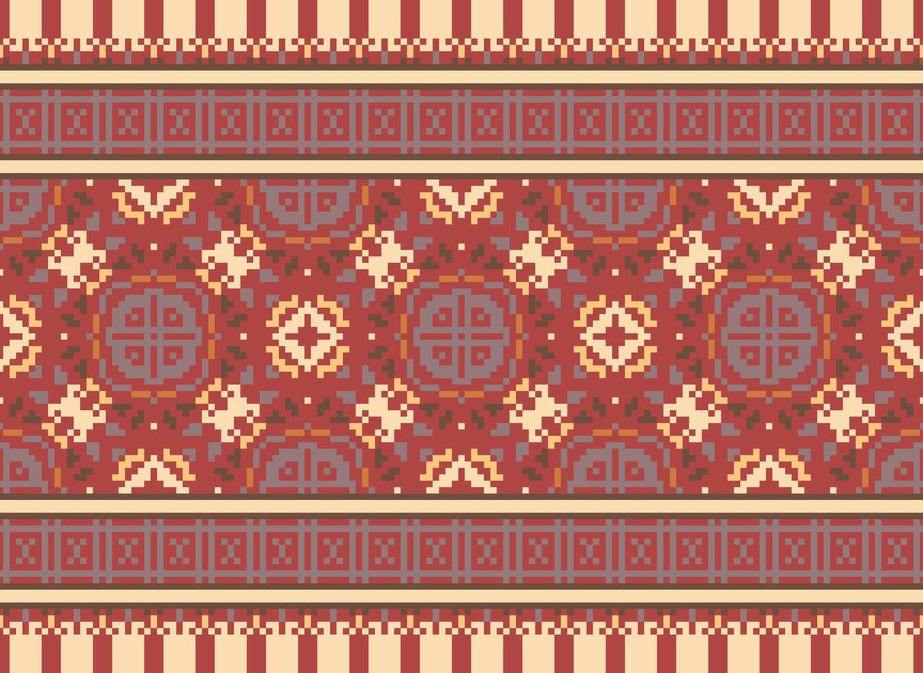 Pixel cross stitch traditional ethnic pattern paisley flower Ikat background abstract Aztec African Indonesian Indian seamless pattern for fabric print cloth dress carpet curtains and sarong vector