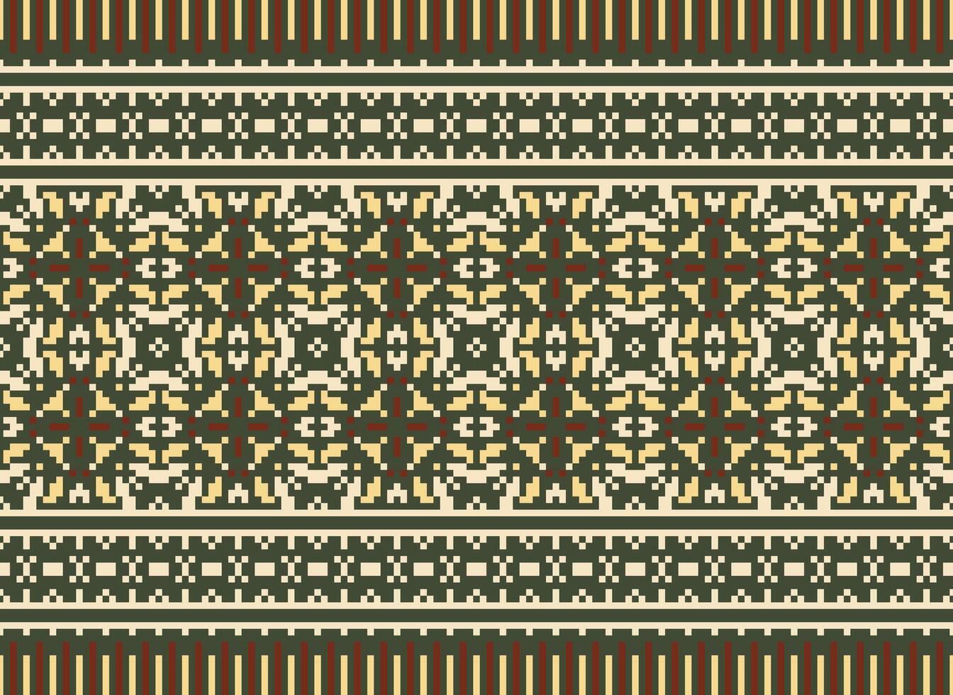 Pixel cross stitch traditional ethnic pattern paisley flower Ikat background abstract Aztec African Indonesian Indian seamless pattern for fabric print cloth dress carpet curtains and sarong vector