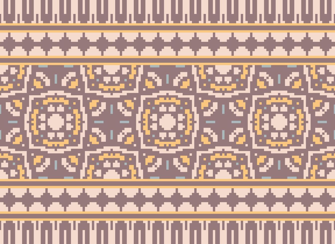 Pixel cross stitch traditional ethnic pattern paisley flower Ikat background abstract Aztec African Indonesian Indian seamless pattern for fabric print cloth dress carpet curtains and sarong vector
