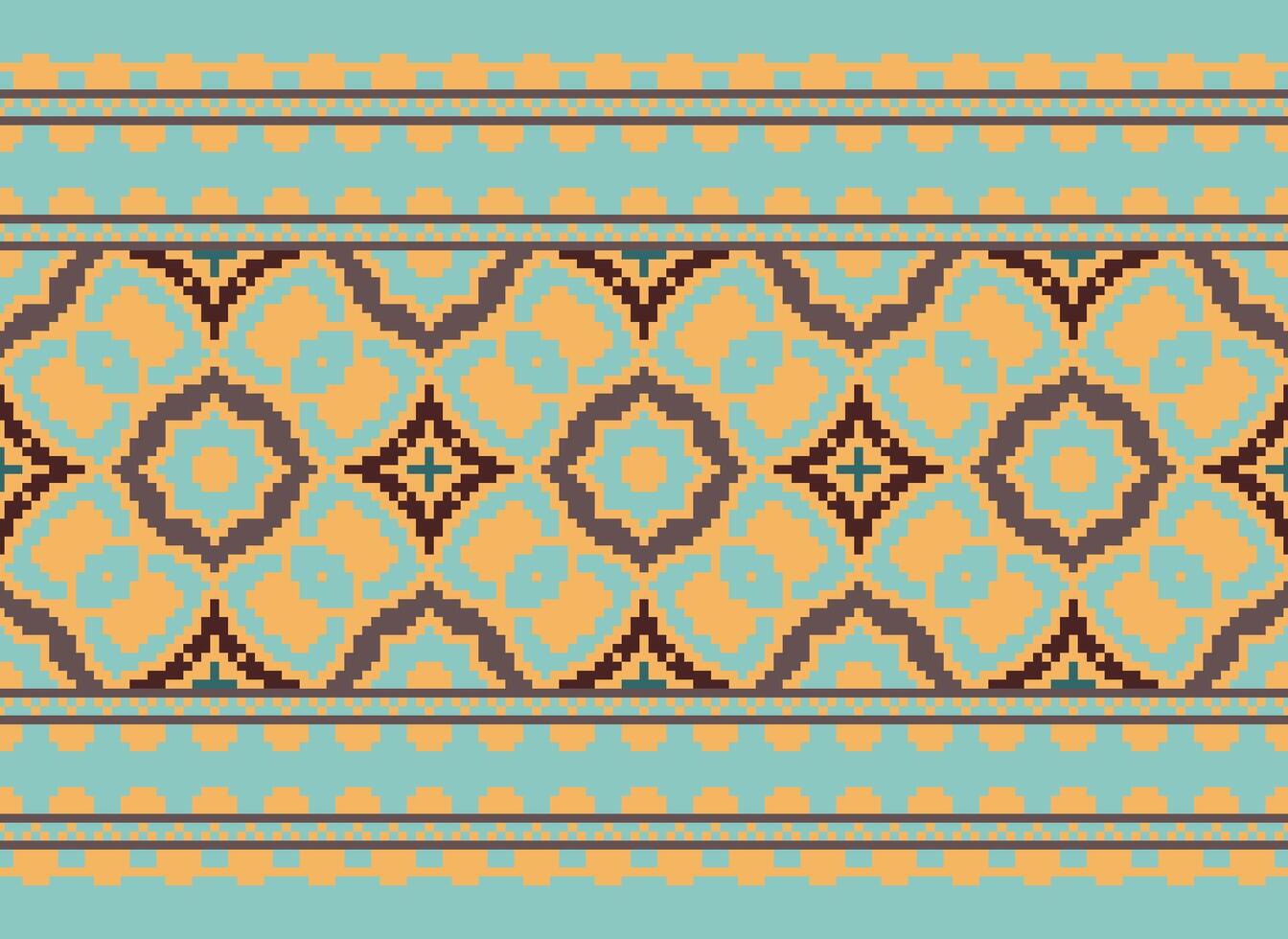 Pixel cross stitch traditional ethnic pattern paisley flower Ikat background abstract Aztec African Indonesian Indian seamless pattern for fabric print cloth dress carpet curtains and sarong vector