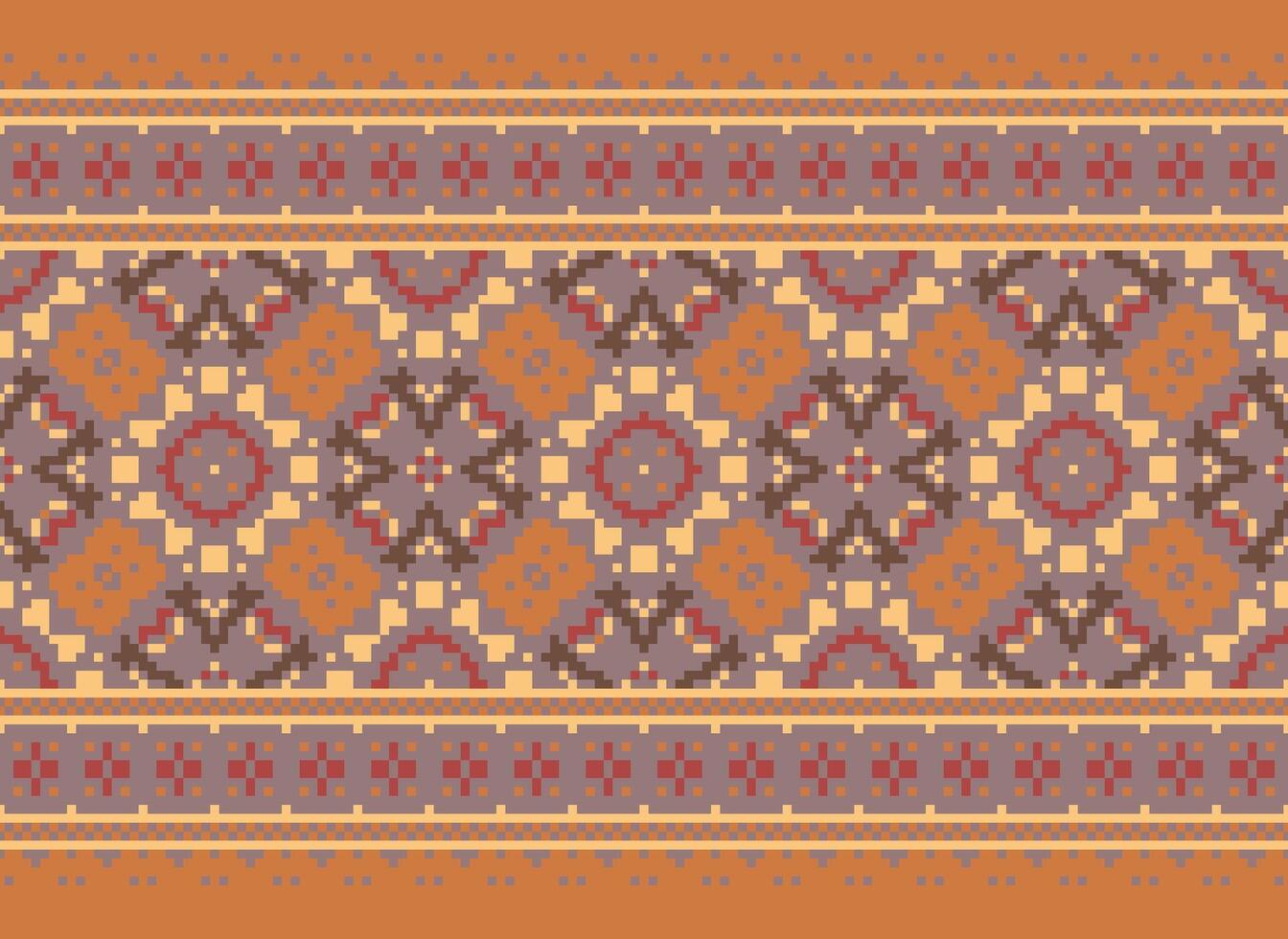 Pixel cross stitch traditional ethnic pattern paisley flower Ikat background abstract Aztec African Indonesian Indian seamless pattern for fabric print cloth dress carpet curtains and sarong vector