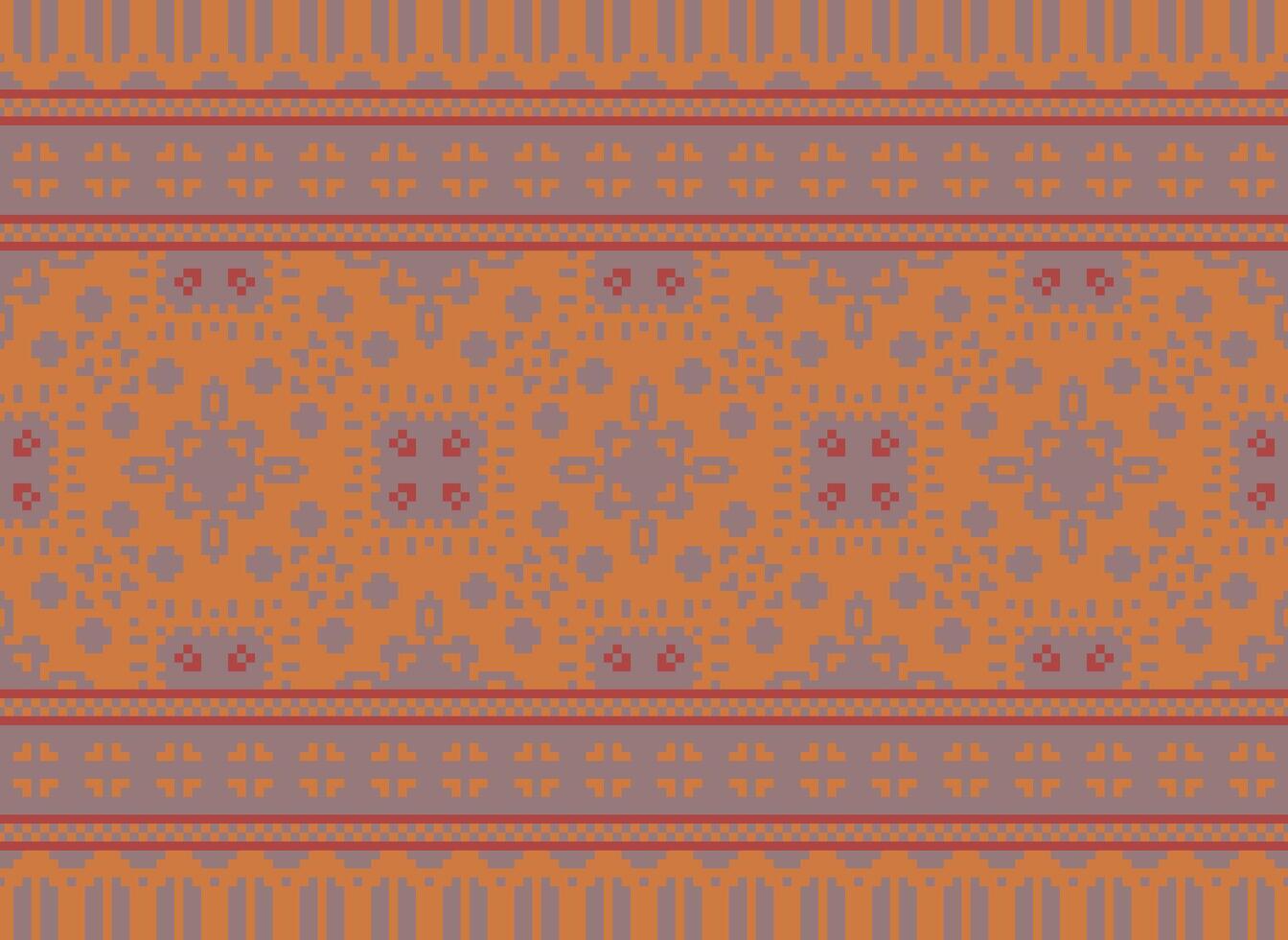 Pixel cross stitch traditional ethnic pattern paisley flower Ikat background abstract Aztec African Indonesian Indian seamless pattern for fabric print cloth dress carpet curtains and sarong vector