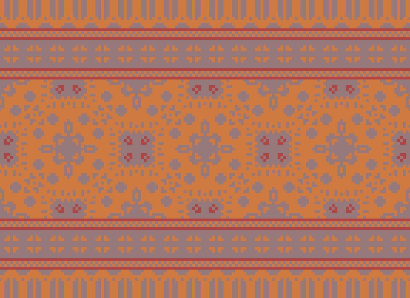 Pixel cross stitch traditional ethnic pattern paisley flower Ikat background abstract Aztec African Indonesian Indian seamless pattern for fabric print cloth dress carpet curtains and sarong vector