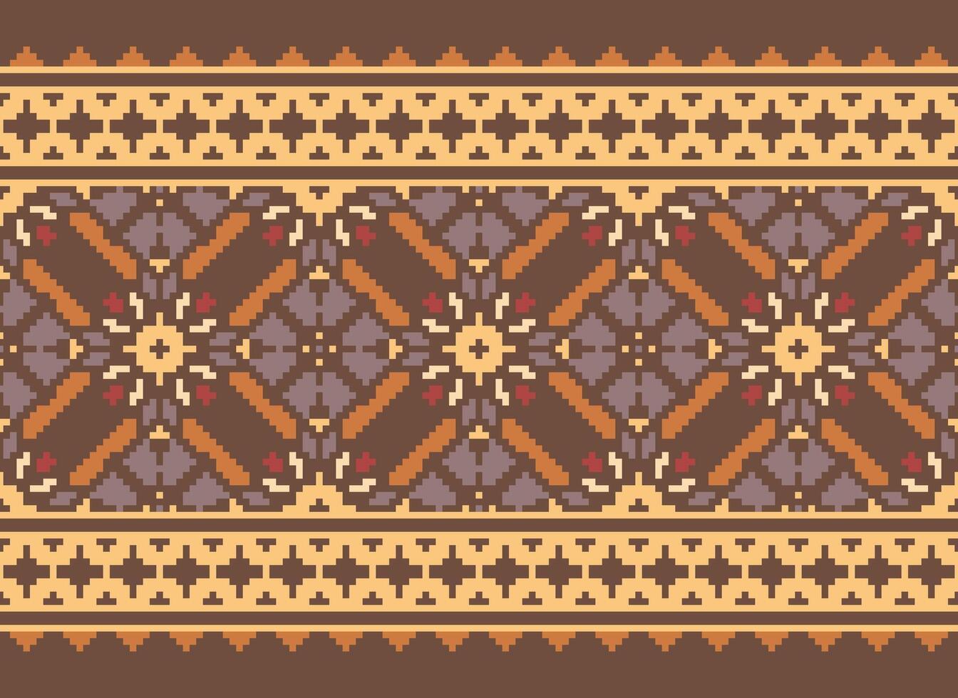 Pixel cross stitch traditional ethnic pattern paisley flower Ikat background abstract Aztec African Indonesian Indian seamless pattern for fabric print cloth dress carpet curtains and sarong vector