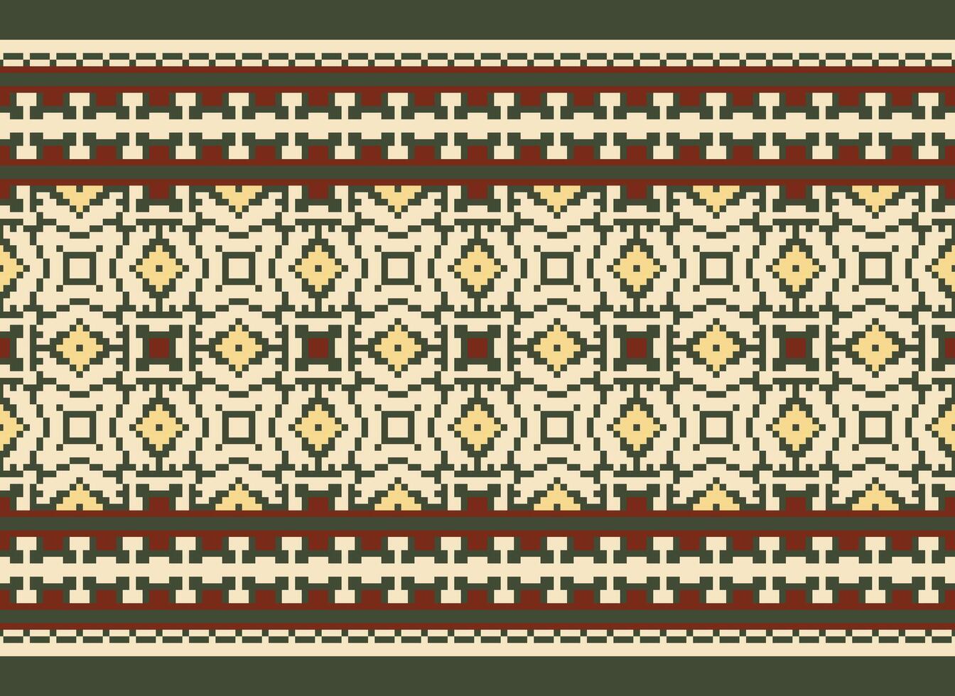 Pixel cross stitch traditional ethnic pattern paisley flower Ikat background abstract Aztec African Indonesian Indian seamless pattern for fabric print cloth dress carpet curtains and sarong vector