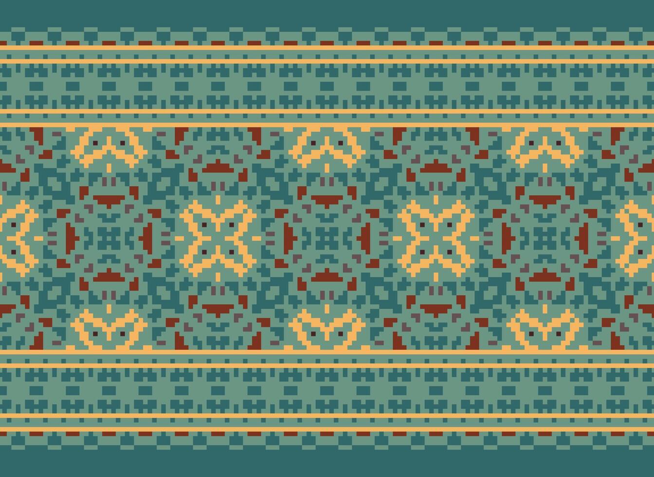 Pixel cross stitch traditional ethnic pattern paisley flower Ikat background abstract Aztec African Indonesian Indian seamless pattern for fabric print cloth dress carpet curtains and sarong vector