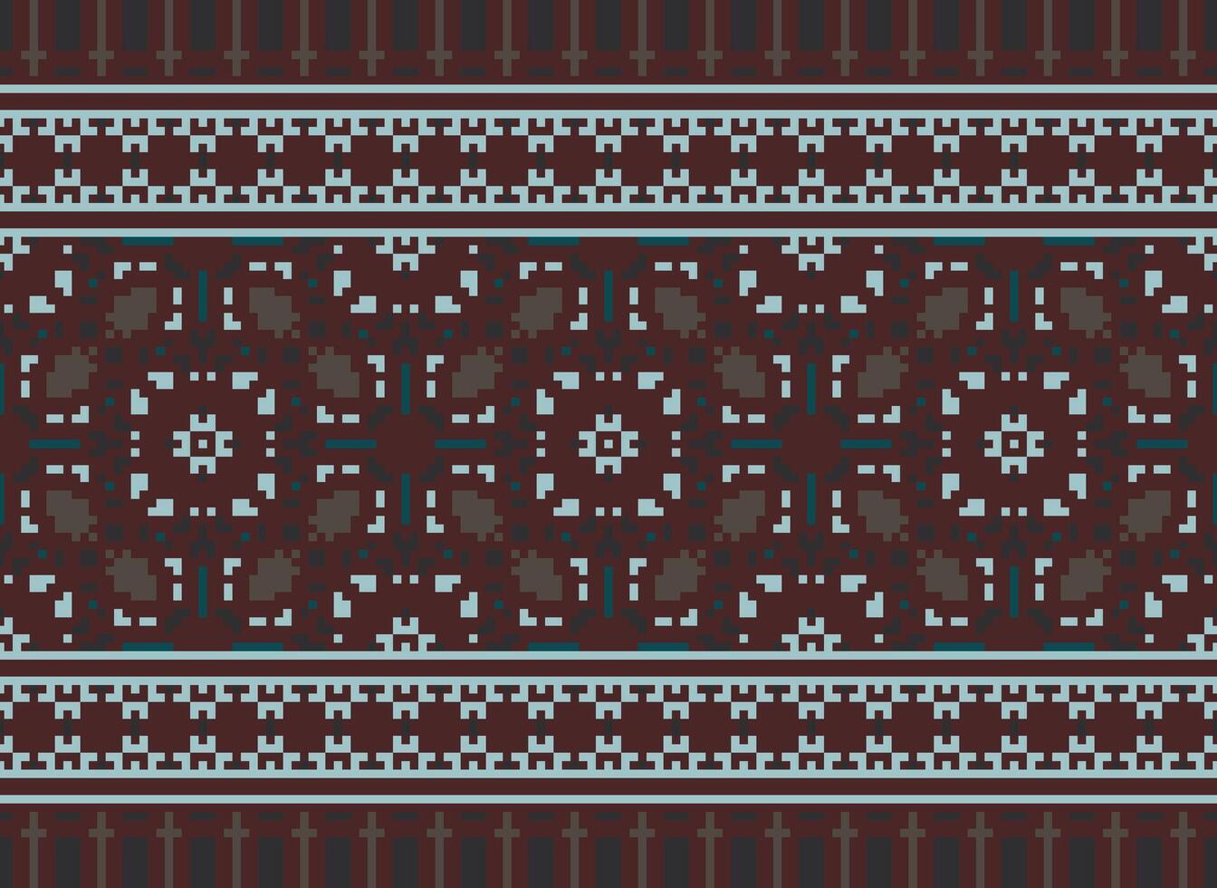 Pixel cross stitch traditional ethnic pattern paisley flower Ikat background abstract Aztec African Indonesian Indian seamless pattern for fabric print cloth dress carpet curtains and sarong vector