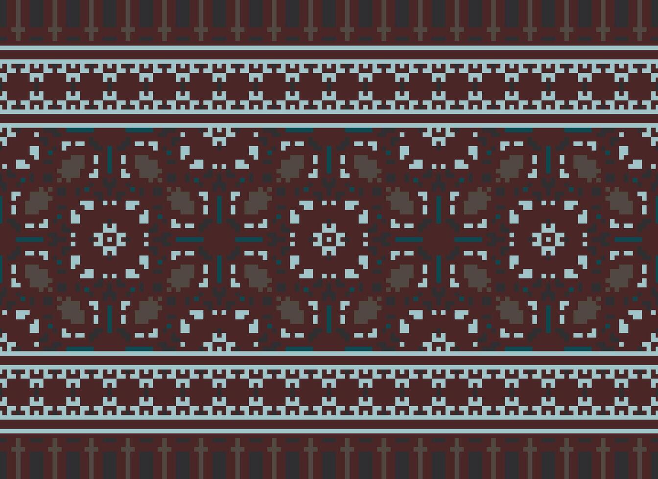 Pixel cross stitch traditional ethnic pattern paisley flower Ikat background abstract Aztec African Indonesian Indian seamless pattern for fabric print cloth dress carpet curtains and sarong vector