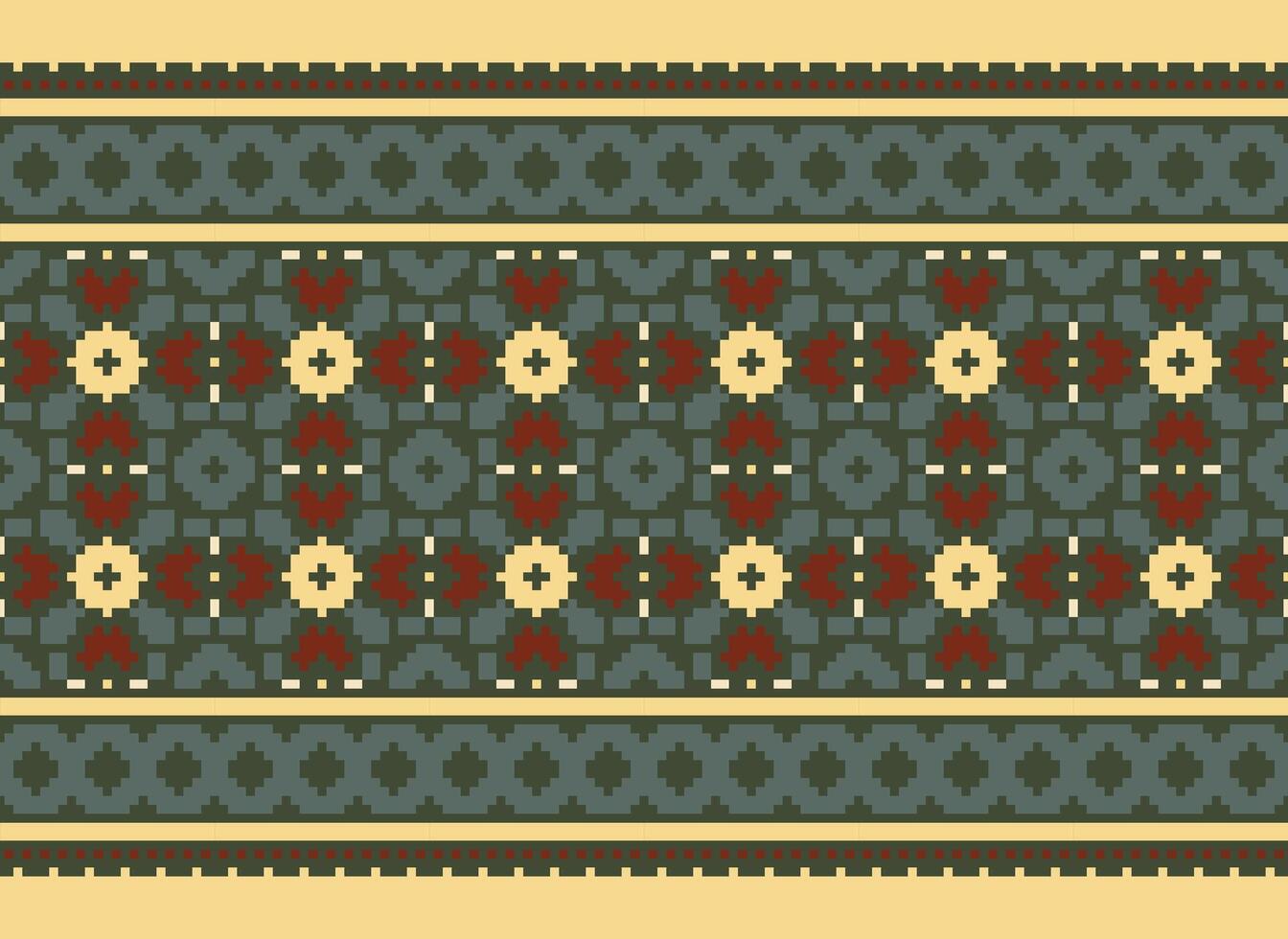 Pixel cross stitch traditional ethnic pattern paisley flower Ikat background abstract Aztec African Indonesian Indian seamless pattern for fabric print cloth dress carpet curtains and sarong vector